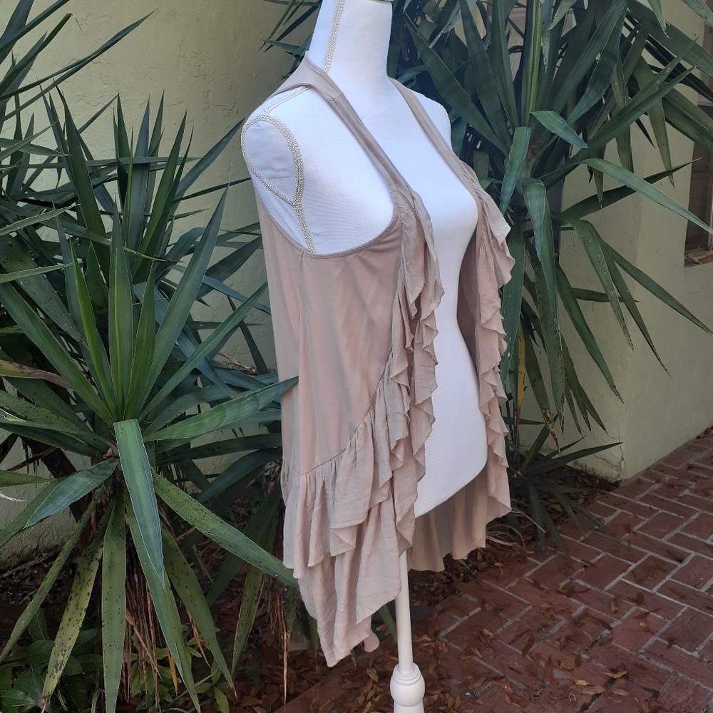 Tan Boho Ruffle Festival Vest